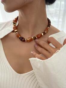 1件时尚复古夸张波西米亚风加厚多色亚克力串珠项链，适合女性、情侣、派对、日常佩戴，奢华高端 - 彩色 - 查看 4