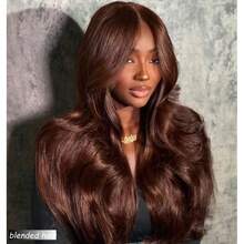 10-36Inch Body Wave Lace Front Wigs Human Blended Hair 13x4 Body Wave Human Blended Hair Wig Pre Plucked Glueless 180 Density Brazilian Virgin Body Wave Full Frontal Lace Wigs Human Blended Hair Brown - Brown - View 3