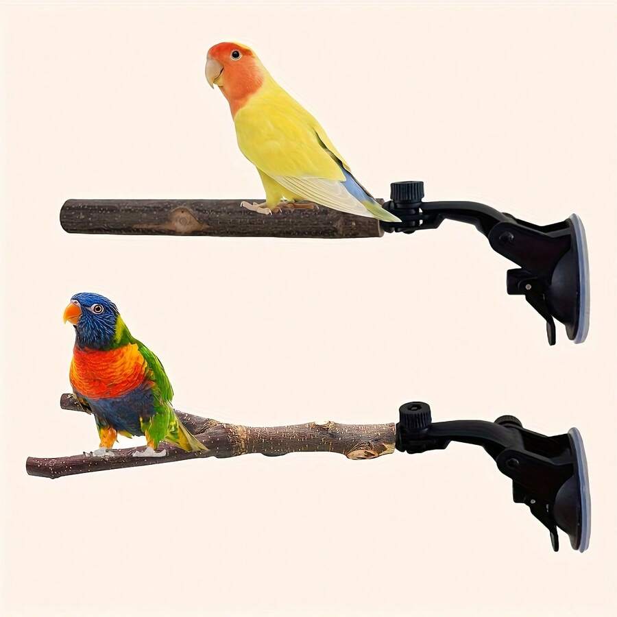 Bộ 2 giá đỡ tắm bằng cành cây tự nhiên có giác hút dành cho vẹt, thích hợp cho các loài chim (Đồ thủ công bằng gỗ) - Xem 1