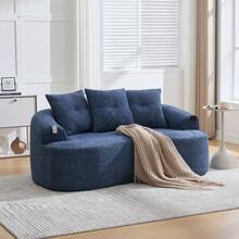 Este conjunto de sofá contemporâneo de dois lugares apresenta almofadas profundas e redondas com um padrão de nuvens em chenille, um design compacto sem molas e inclui três almofadas decorativas. Ideal para apartamentos compactos. - Azul - Ver 3