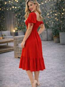 VESTIDO LARGO TIPO CAMPESINO CON MANGA MOD. ALY - Rojo - Ver 4