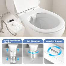 Ultra-Thin Self-Cleaning Cold Water Spray Bidet Toilet Attachment, With Dual Nozzle Design For Female & Rear Cleansing, Best Christmas Gift, White/Silver - A - View 4