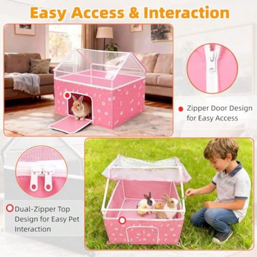 Cat Playpen Puppy Playpen Small Dog Pet Crate Tent Cage Indoor Outdoor Cat House Enclosure Kennel Dogs/Cats/Rabbits/Hamster Pink - Pink - View 1