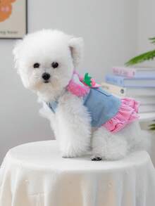 1 pieza Vestido para mascotas, diseño lindo de flor de fresa para vestido de perro/gato - Rosa - Ver 4