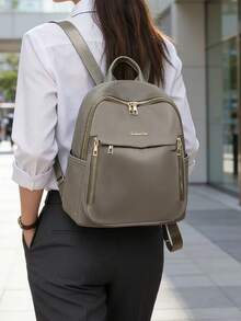 Ba lô nữ dung tích lớn, thiết kế màu trơn cổ điển. - Màu Khaki - Xem 1