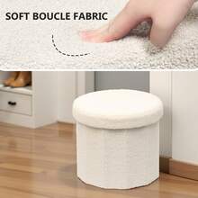 15 Inchs Round Storage Ottoman, Small Foldable Foot Stool With Hidden Storage For Living Room, Ottoman For Dorm - 白色 - 查看 6