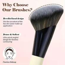 1pc Dual-Ended Powder Foundation Brush, Multifunctional Makeup Brush, Contour Brush, Professional Cosmetic Brush - Yellow - View 4