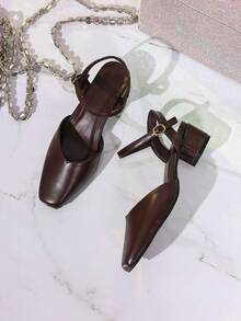 女士棕色高跟鞋，后带圆头穆勒凉鞋 - 棕色 - 查看 6