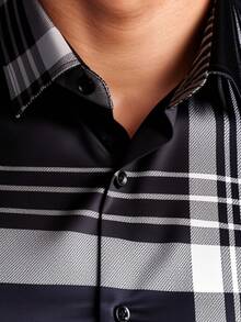 Men's Business Commute Formal Striped Shirt - Black - View 5