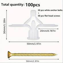 100/50/10 cái tắc kê nở màu trắng, vít nở chuyên dụng cho vách thạch cao, tắc kê nở bằng nhựa, tắc kê nở tự ren hình bướm rỗng cho gạch. - A - Xem 5