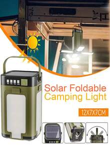 多功能可折疊太陽能露營燈手電筒，防水便攜式帳篷燈，適合露營與健行，4級電量顯示附手把，可充電緊急照明燈 - 太陽能露營燈 - 查看 3
