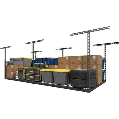 4X8FT Overhead Garage Storage Rack, 26-40 Height Adjustable Garage Ceiling Storage Racks, Heavy Duty Metal Overhead Storage Organizer System, 750LBS Weight Capacity