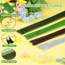 FELE Uds. Vástagos de alambre Floral verde claro calibre 22/20 para hacer flores artificiales, alambre de florista, alambre de flores para manualidades 6VVB - Calibre 18, 50 piezas - Ver 4
