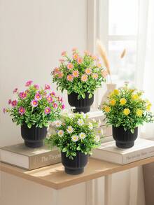 1件裝人造黑色花盆裝飾，含菊花與雛菊，適合居家、辦公室或陽台裝飾，現代風格，塑膠材質。辦公室裝飾 | 現代花藝布置 | 塑膠花盆，花卉裝飾，復活節裝飾，春夏裝飾，居家裝飾 - 彩色 - 查看 7