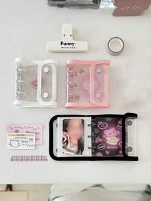 10Pcs Inner Pages/1Pc Loose-Leaf Binder, Photocard Binder Holder, Photocard Binder Photo Album,3-Hole Edge Wrapped Double Button Loose Leaf Photo Album, Widened Loose Leaf Binder Cover For Albums Business Cards Postcards - Multicolor - View 2