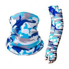 2Pcs/Set UV Sun Protection Arm Sleeves With Face Covering Bandana Neck Gaiter Scarf Ice Silk Cooling Sleeves To Cover Arm Tattoo For Men Summer Outdoor Activities Supplies,Beach,Holiday - Multicolor - View 11