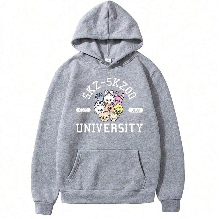 Kangaroo Hoodie With Kpop Band Skz Skzoo Aesthetic Y2k Unisex - Xám - Xem 1