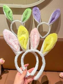 1 件装女士毛绒多色拼接立体兔耳发箍发饰，适合日常佩戴，夏季、假日、旅行 - 彩色 - 查看 2