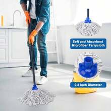 KeFanta Mop For Floor Cleaning,2 Pcs Cotton String Wet Mops Replacement Head Refill Compatible With Microfiber Cloth Mop &Amp; 08" Diameter Mops Handle(1 Handle &Amp; 2 Heads) - Màu A - Xem 4