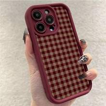 Grid 1pc Minimalist Plaid Lip Pattern Matte Hard Phone Case Compatible With IPhone 11/12/13/14/15/16 Pro Max/17/17 Pro/17 Pro Max/Air - Black - View 3