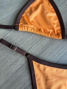 Brazilian String Bikini Without Padding, Thong Bottom, World Cup Tan Lines, Green, Yellow And Blue. - Orange/Brown - View 2