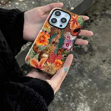 Virgin Mary Floral Art Phone Case: Catholic Style Compatible With Compatible With IPhone 17 Pro Max 16e 15 Pro 14 Plus 13 12 11 Pro Max - Multicolor - View 3