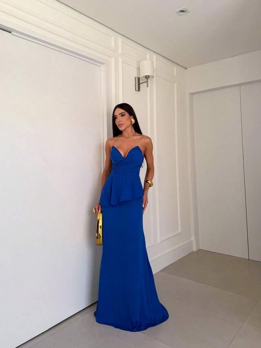 Luxury Strapless Dress In Structured Crepe - Perfect For Bridesmaids And Gala Events - Royal Blue - View 1