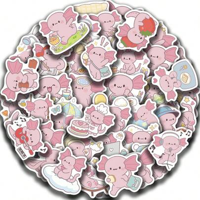 50张卡通风格蝾螈贴纸，创意涂鸦贴纸，办公用品，手机和电脑贴纸，高价值，精致，酷炫贴纸，趣味，经典，彩色卡通设计，礼品装饰，手机壳装饰贴纸，可重复使用，彩色卡通设计，适用于水瓶、滑板、手机等，是学习用品的完美之选，也是节日礼物的最佳选择。