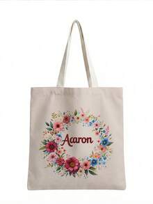 1pc Custom Canvas Tote Bag, Personalized Photo/Name/Scenery/Illustration Print, , Lightweight Large Capacity Shoulder Handbag,Back To School Essential - Multicolor - View 3