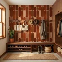 Retro Geometric Terracotta Brown Self-Adhesive Wallpaper, Medieval Modern Style Wall Decor, Suitable For Bedroom Backdrop, Living Room - A - View 1