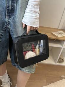 New Transparent Makeup Case, Large Capacity Women Handbag - Black - View 7