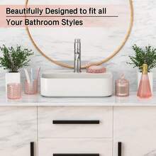 5-Piece Pink Glass Bathroom Accessories Set, Includes Triangle Soap/Lotion Dispenser, Soap Dish, Toothbrush Holder, Tumbler & Cotton Swab Jars,Modern Crystal Decor For Bathroom - Housewarming Gift - 粉色 - 查看 5