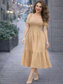 VESTIDO LARGO TIPO CAMPESINO CON MANGA MOD. ALY - Camel - Ver 4