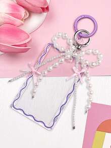 1个透明亚克力卡套和1个仿珍珠蝴蝶结钥匙扣，创意证件/校园卡保护套，办公/学校/家庭用品，女士零钱包，迷你钱包，小钱包，卡包 - 彩色 - 查看 15