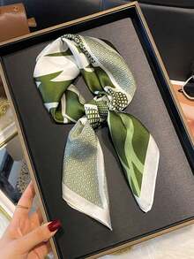 1pc 70cm Bandana Floral Print Faux Silk Scarf, Headband, Neckerchief - Multicolor - View 9