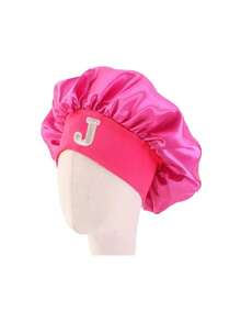 1pc Children's A-Z Letter Pink Elastic Wide-Brim Satin Sleep Cap - Snug Fit, Hair Protection, Super Soft Breathable Design With Anti-Slip Lining - Rose Red 2 - View 7