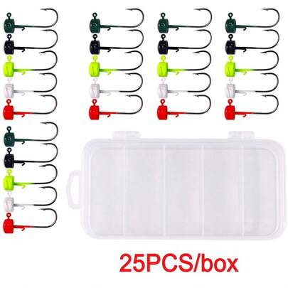  Cabeças de isca HENGJIA Ned Rig, conjunto de iscas Ned Rig adequado para pesca de black bass, 25 anzóis Ned Lure com cabeça de cogumelo, anzóis anti-enrosco de 2,6g/3,4g/4,2g/7g