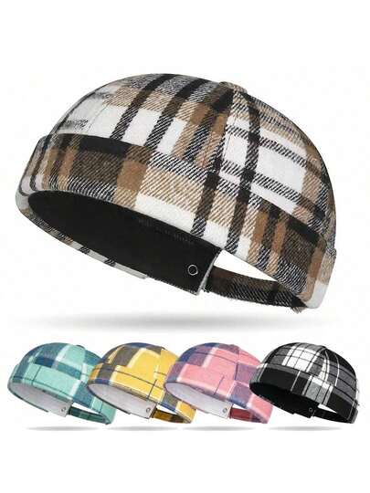 彩色男士针织帽 格纹蜜瓜皮帽 男女通用嘻哈房东帽