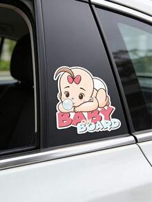 1pc Cartoon Cute "Baby On Board" Car Sticker, For Car Decoration, Indicate Baby Sleeping Inside - Multicolor - View 9