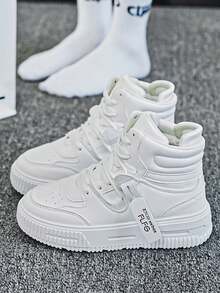 Women's Casual Sport Sneakers New High-Top Canvas Shoes Thick Sole Platform Skateboard Shoes Round Toe Lace-Up Low-Top Comfortable White Shoes For Women, Breathable Odor-Resistant Personalized Motorcycle Boots For Couples Outdoor Travel Vacation - White - View 7