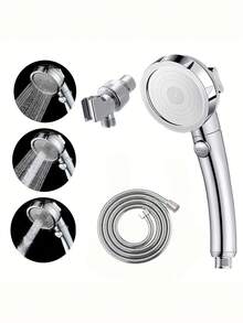 Bộ 3 vòi sen cầm tay áp lực cao có công tắc bật/tắt, 3 chế độ phun, nút tắt, vòi sen cắm trại có thể tháo rời kèm ống dẫn và giá đỡ góc điều chỉnh được, mạ crom. - Nhiều màu - Xem 2