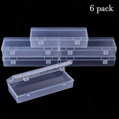 6pcs Rectangular Plastic Hinged Lid Storage Boxes - Transparent Organizer Boxes For Beads, Jewelry, Gaming Accessories, Arts & Crafts - Non-Waterproof, Flip-Top, Rectangular (6.1x2.36x1.18 Inches) - Home Kitchen Furniture Storage Containers