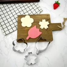 3件套不锈钢花形饼干模具，不锈钢饼干模具，玫瑰花饼干模具，适用于母亲节、复活节饼干烘焙、糕点DIY切割、蛋糕和面包切片 - 銀色 - 查看 5