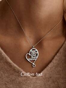 Customized Personalized Creative Heart-Shaped Name Necklace, Can Customize 1-6 Names, Stainless Steel Heart-Shaped Name Pendant Jewelry, Unisex Nameplate Pendant Necklace, Family Heart-Shaped Genealogy Necklace - Gold - View 11