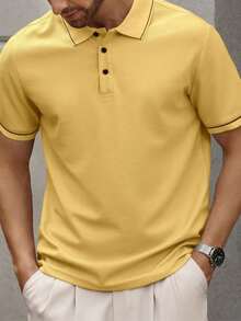 Men's Plus Size Knit Casual Business Polo Shirt, Summer, Suitable For Casual, After Work, Gift For Father, Gift For Boyfriend - Yellow - View 1