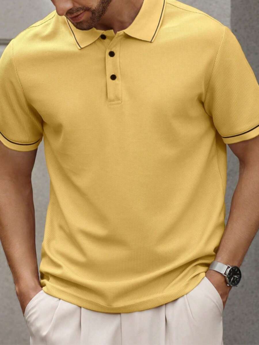 Men's Plus Size Knit Casual Business Polo Shirt, Summer, Suitable For Casual, After Work, Gift For Father, Gift For Boyfriend - Yellow - View 1