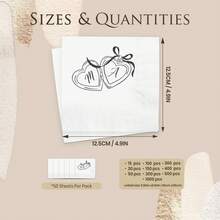 15–500pcs Monogram Custom Wedding Napkins, 3-Ply Personalized Party Napkins, Clear Printing, Perfect Party Decoration For Wedding, Anniversary Party, Bridal Shower, Engagement Party, Ideals Disposable Napkins For Couple, Lover, Family, Customized Cocktail Napkins - White - View 2