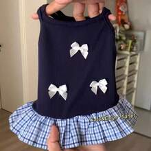 春季/服装，贵宾犬和小型猫咪图案吊带裙，学院风，防掉毛，比熊犬 - 藍色 - 查看 6