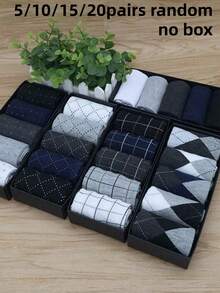 10 pares de calcetines surtidos para hombre, de tela de punto de poliéster con estampado geométrico, calcetines de negocios y casuales hasta el tobillo con diseño de lunares, colores aleatorios (sin caja de regalo) - Multicolor - Ver 9