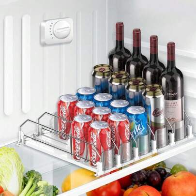 Drink Organizer For Fridge, Upgraded Drink Dispenser For Fridge, Automatic Pusher Glide,12oz 16oz - Can Dispenser For Fridge - Holds Up To 20 Cans - 5 Rows White,42863185